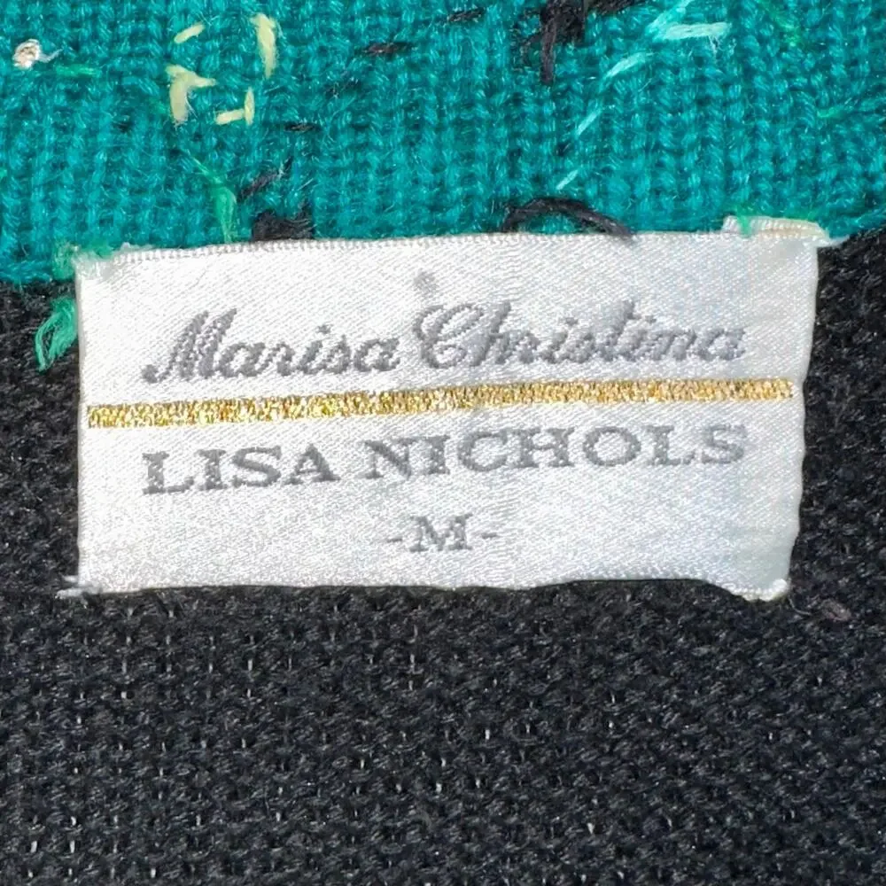 Vintage Marisa Christina Christmas Holly Berries Bow Knit Sweater Size M